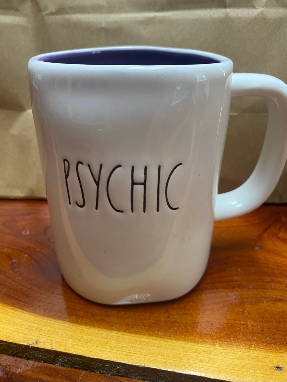 Rae Dunn White Mug with Purple Interior - PSYCHIC